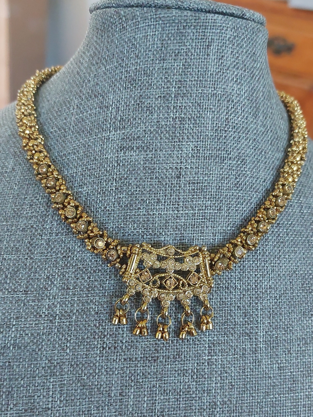 Boutique Indian Gold-Tone Textured Bead Statement Necklace Adjustable Length